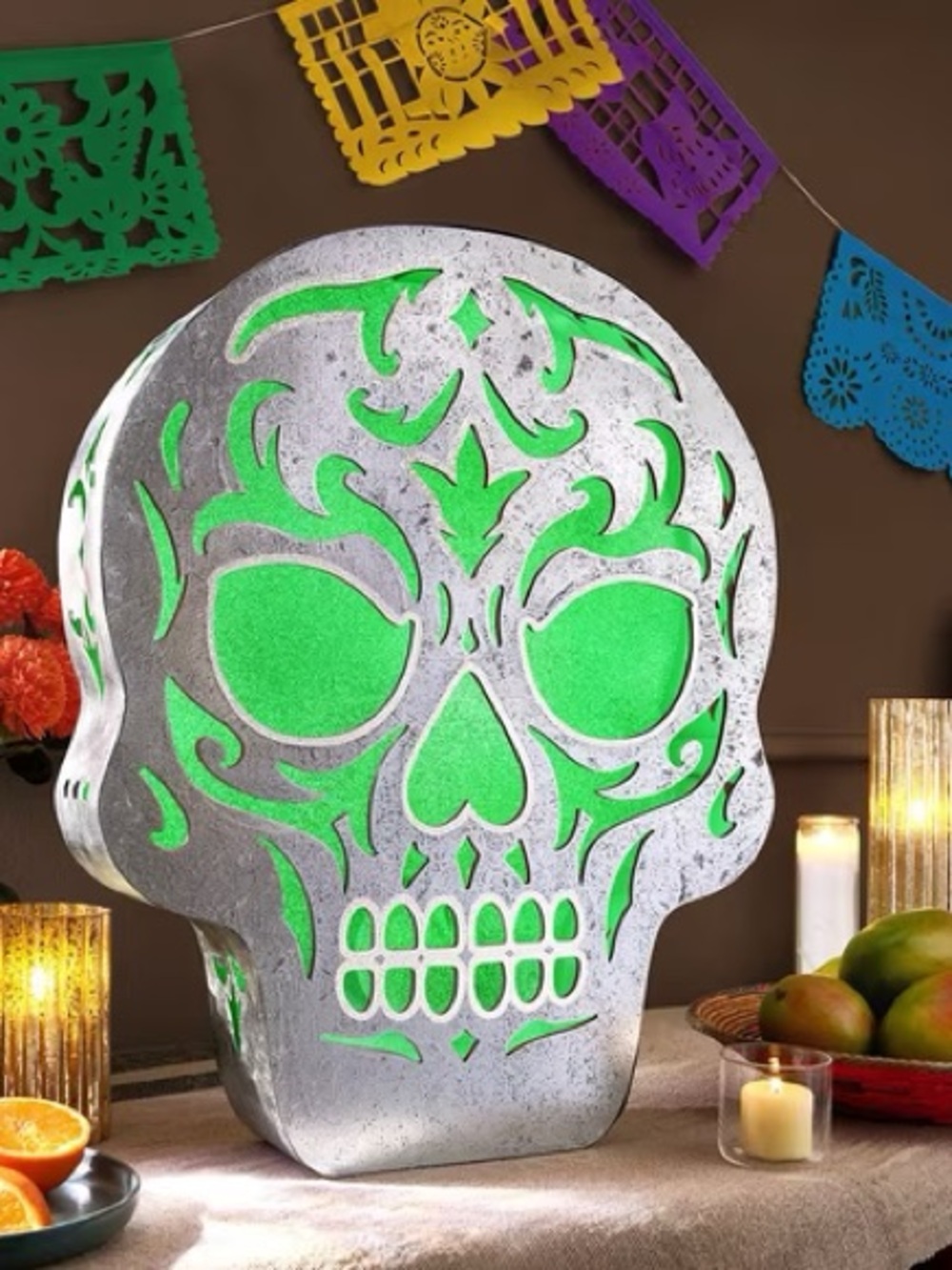 24" Pre-Lit Color Changing Skull